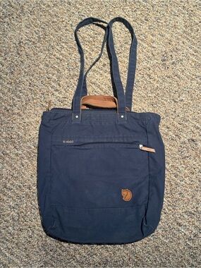 FjallRaven G-1000 Navy Canvas Toteback with Brown Leather Accents